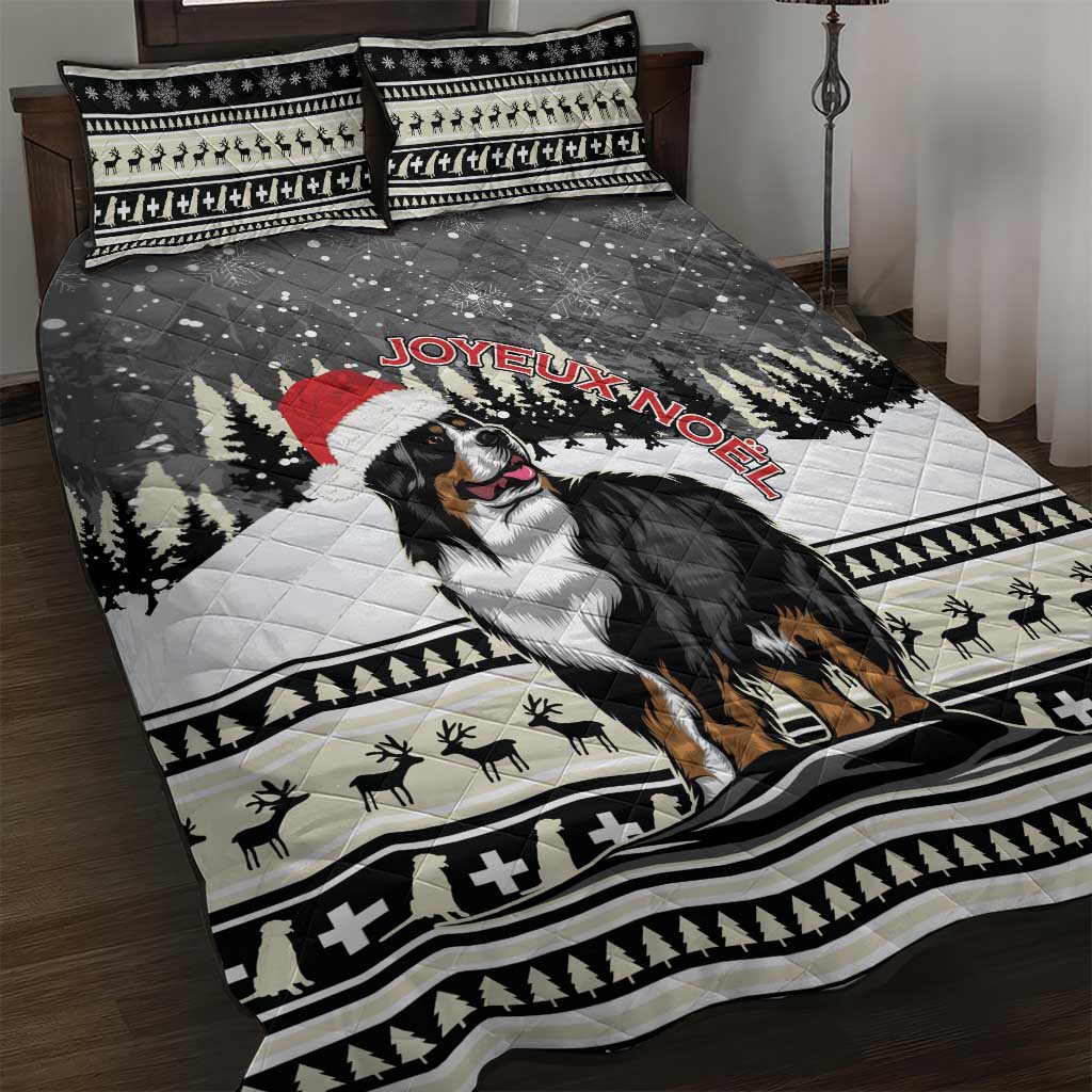 Switzerland Christmas Bernese Mountain Dog Quilt Bed Set Joyeux Noel - Wonder Print Shop
