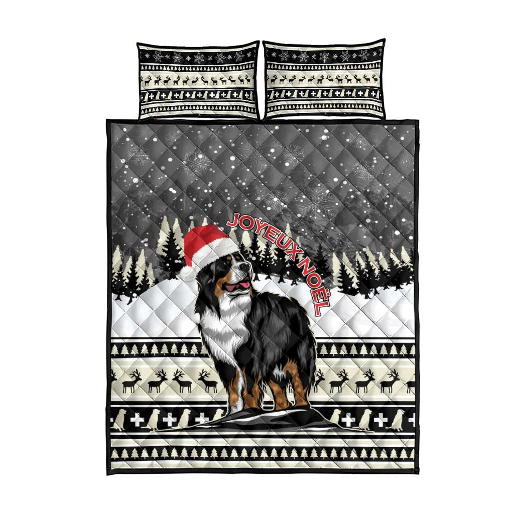 Switzerland Christmas Bernese Mountain Dog Quilt Bed Set Joyeux Noel - Wonder Print Shop