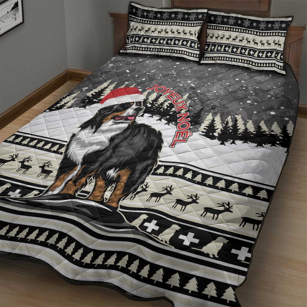 Switzerland Christmas Bernese Mountain Dog Quilt Bed Set Joyeux Noel - Wonder Print Shop