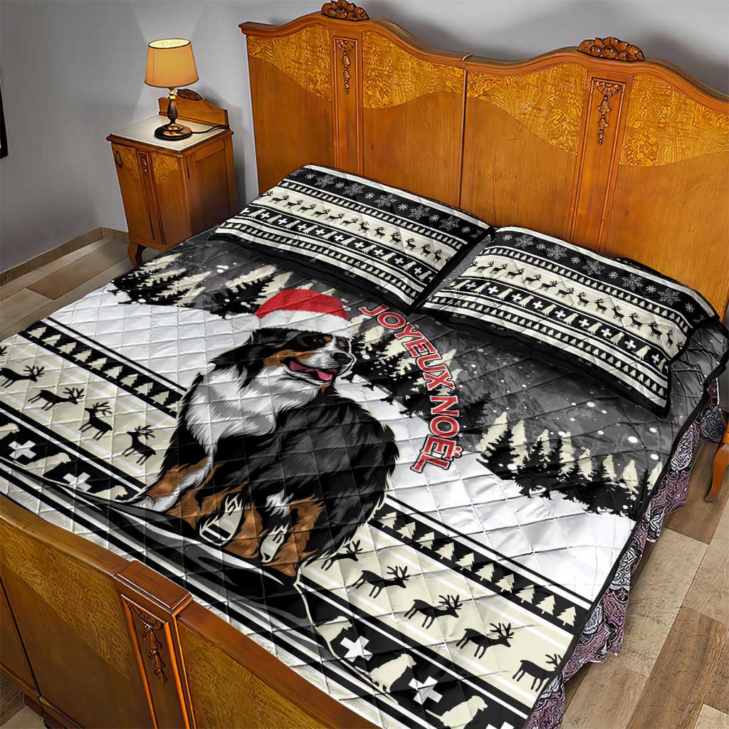 Switzerland Christmas Bernese Mountain Dog Quilt Bed Set Joyeux Noel - Wonder Print Shop