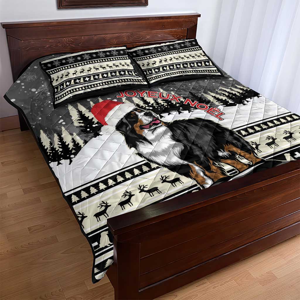 Switzerland Christmas Bernese Mountain Dog Quilt Bed Set Joyeux Noel - Wonder Print Shop