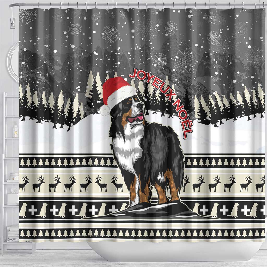 Switzerland Christmas Bernese Mountain Dog Shower Curtain Joyeux Noel