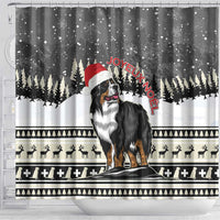 Switzerland Christmas Bernese Mountain Dog Shower Curtain Joyeux Noel