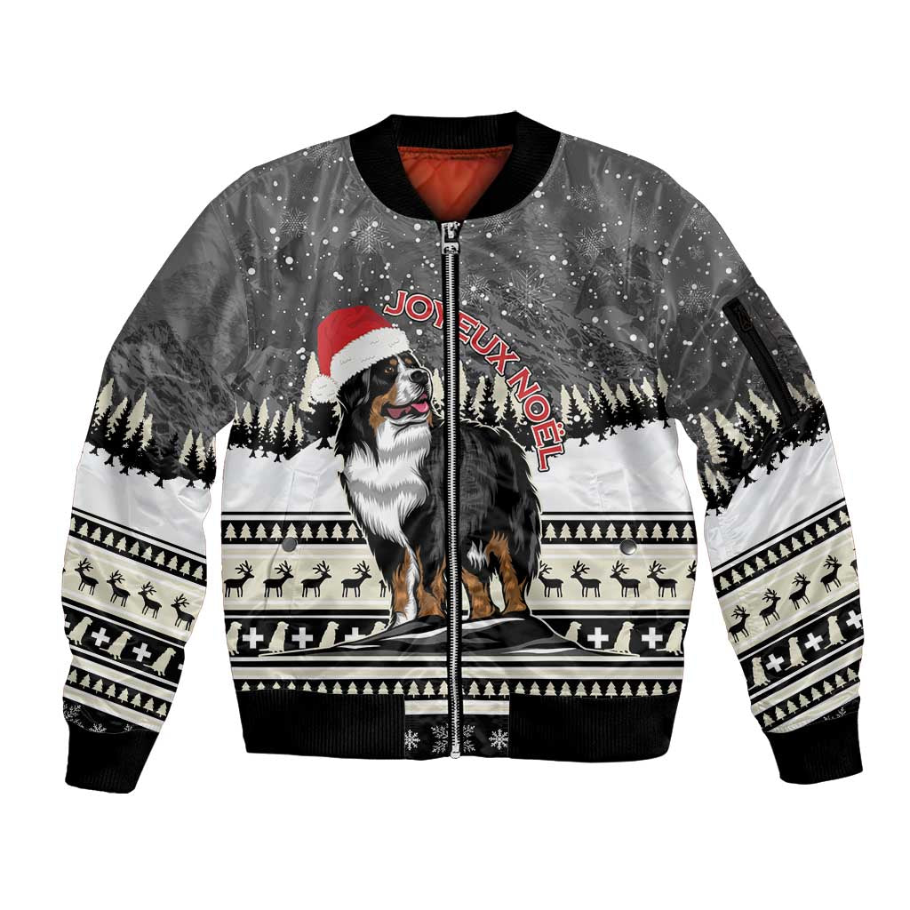 Switzerland Christmas Bernese Mountain Dog Sleeve Zip Bomber Jacket Joyeux Noel - Wonder Print Shop