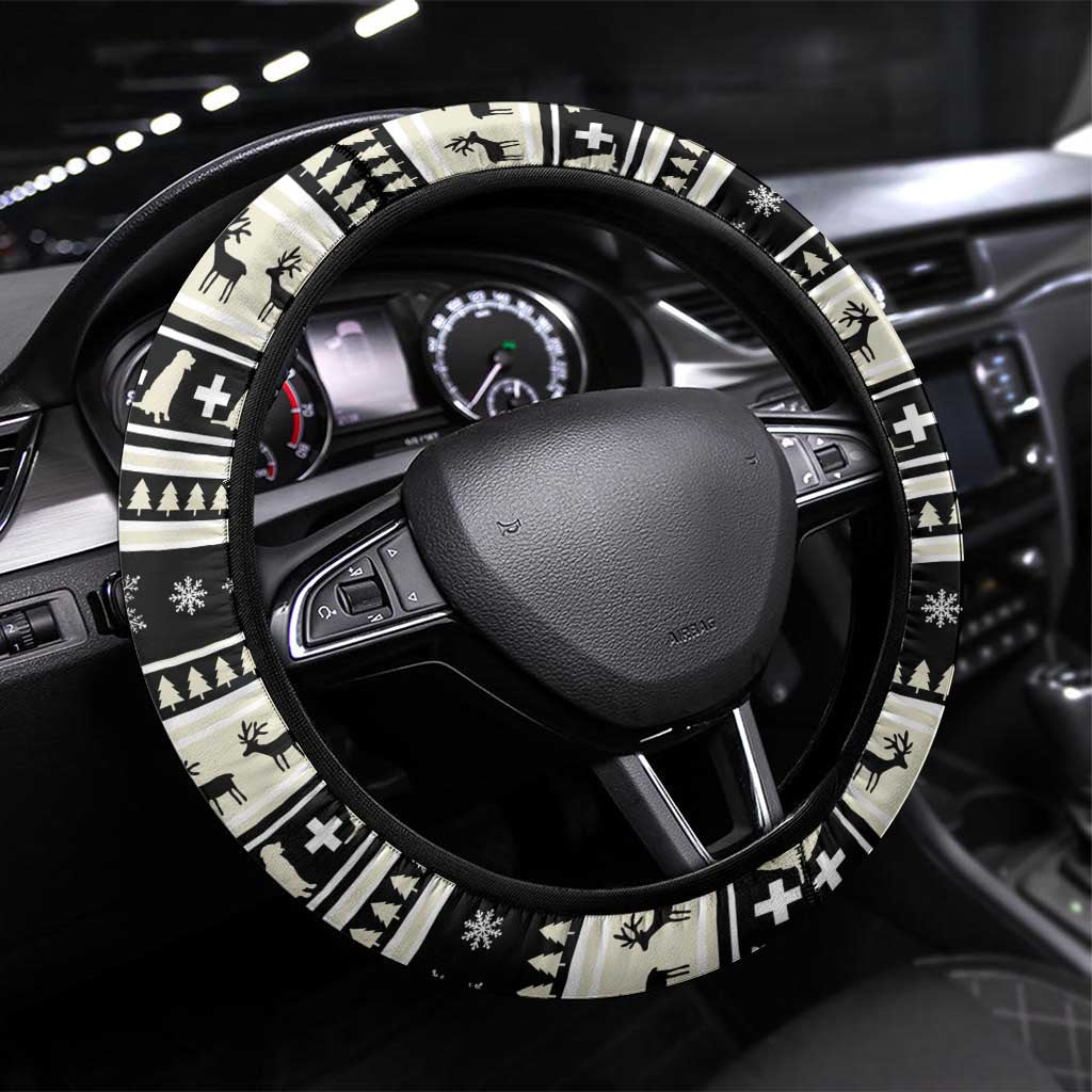 Switzerland Christmas Bernese Mountain Dog Steering Wheel Cover Joyeux Noel - Wonder Print Shop