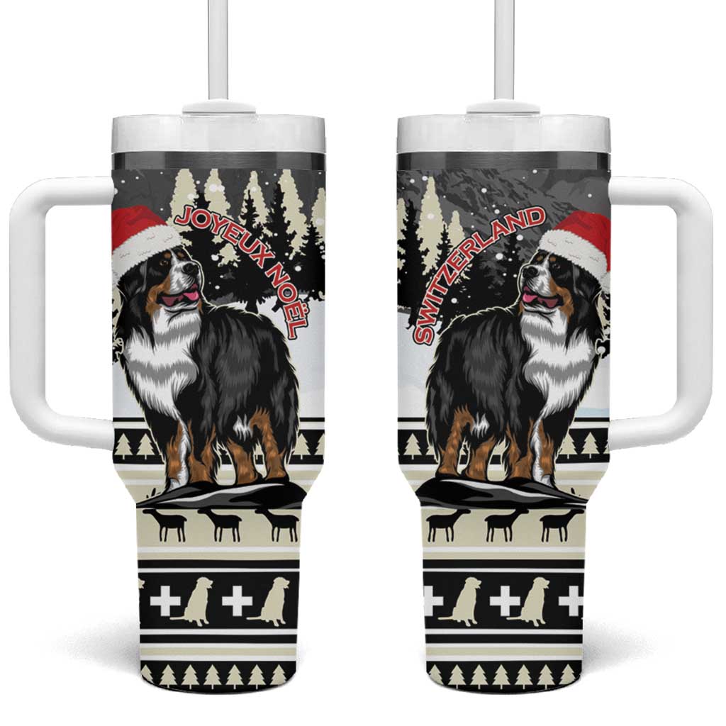 Switzerland Christmas Bernese Mountain Dog Tumbler With Handle Joyeux Noel - Wonder Print Shop