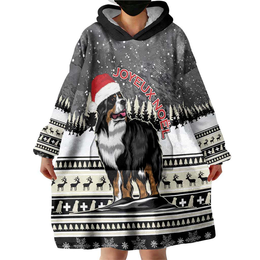 Switzerland Christmas Bernese Mountain Dog Wearable Blanket Hoodie Joyeux Noel - Wonder Print Shop