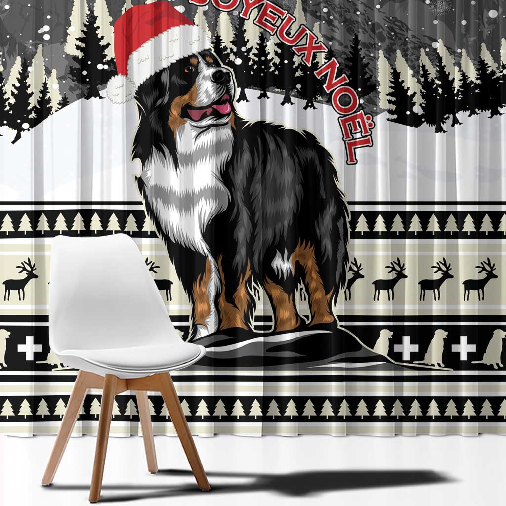 Switzerland Christmas Bernese Mountain Dog Window Curtain Joyeux Noel - Wonder Print Shop