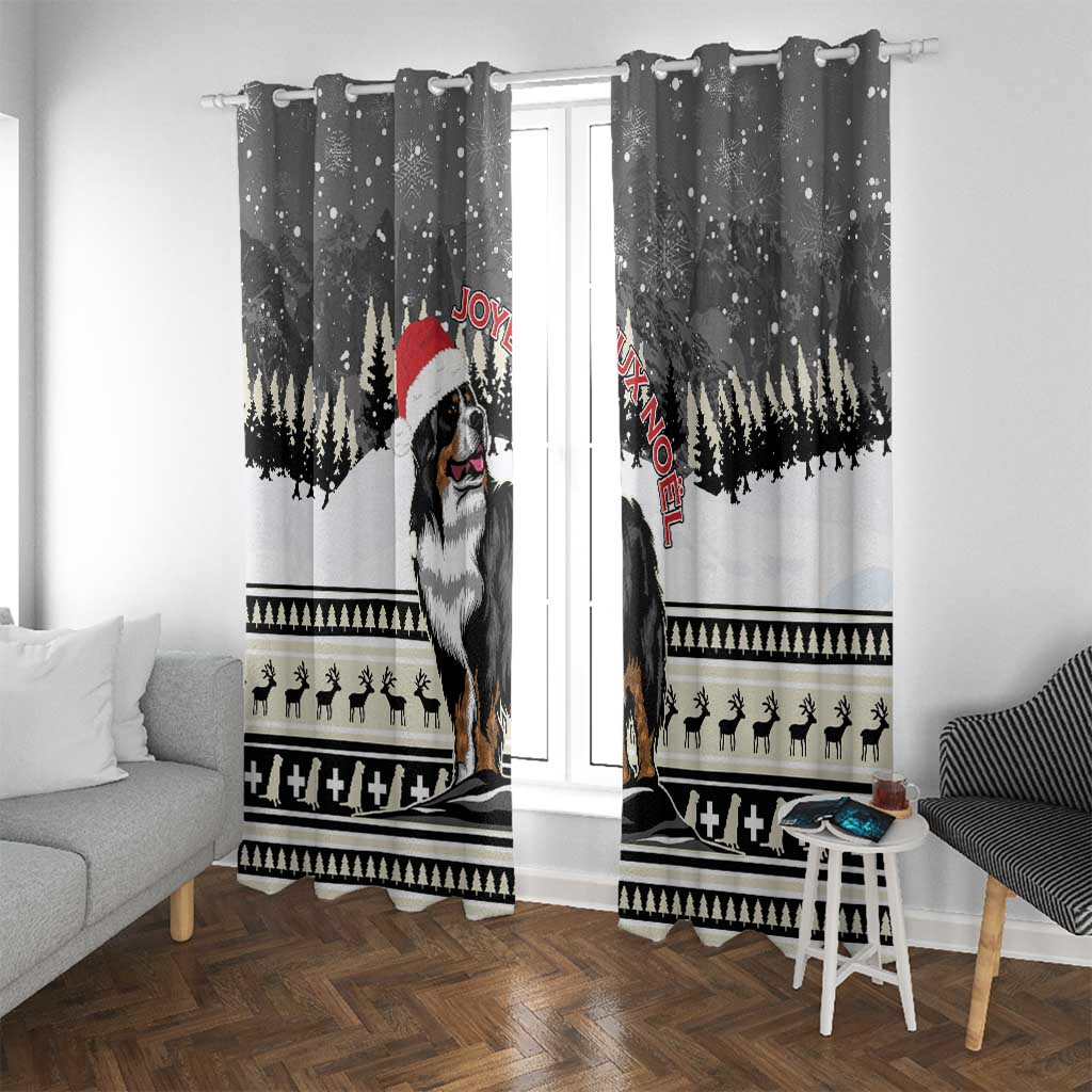 Switzerland Christmas Bernese Mountain Dog Window Curtain Joyeux Noel - Wonder Print Shop