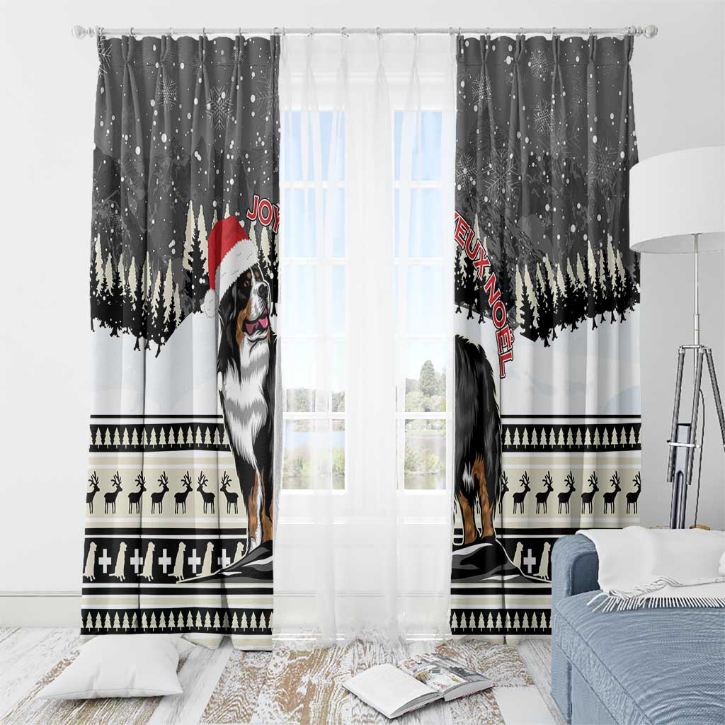 Switzerland Christmas Bernese Mountain Dog Window Curtain Joyeux Noel - Wonder Print Shop