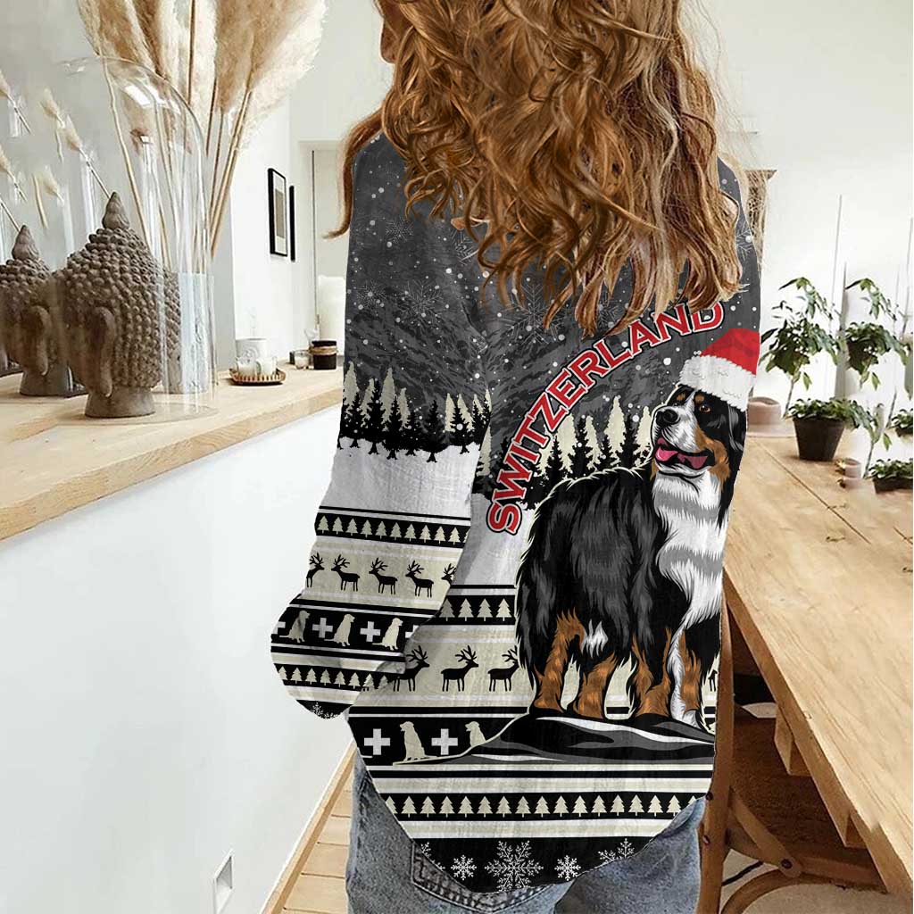 Switzerland Christmas Bernese Mountain Dog Women Casual Shirt Joyeux Noel - Wonder Print Shop