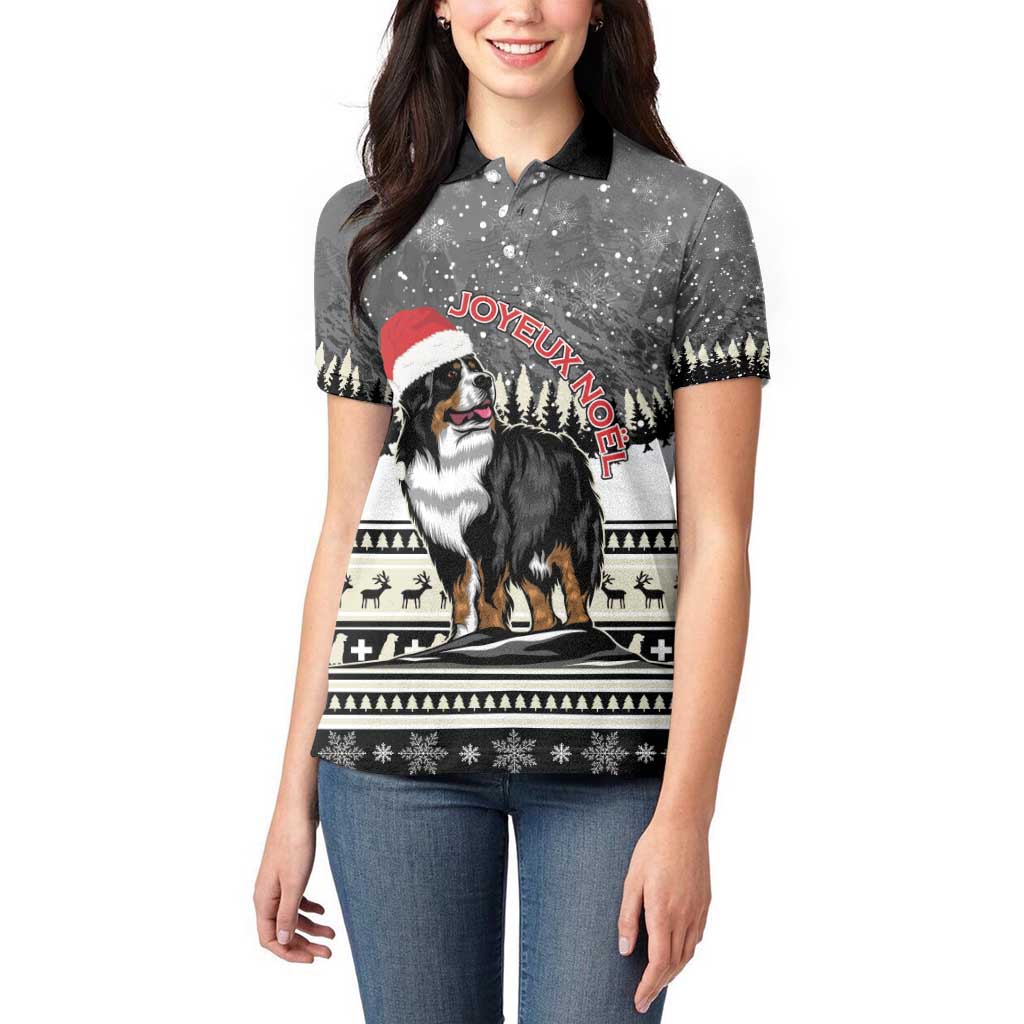 Switzerland Christmas Bernese Mountain Dog Women Polo Shirt Joyeux Noel - Wonder Print Shop