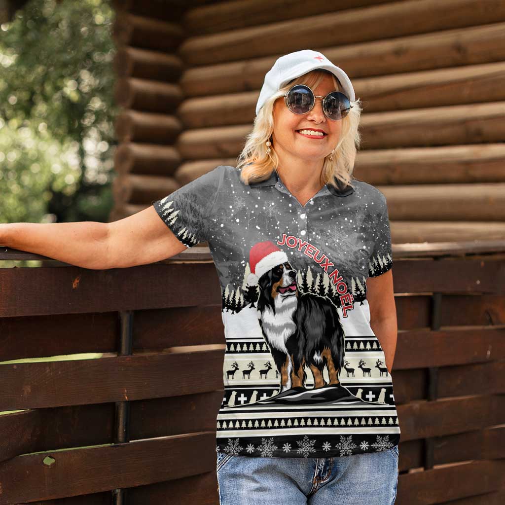 Switzerland Christmas Bernese Mountain Dog Women Polo Shirt Joyeux Noel - Wonder Print Shop