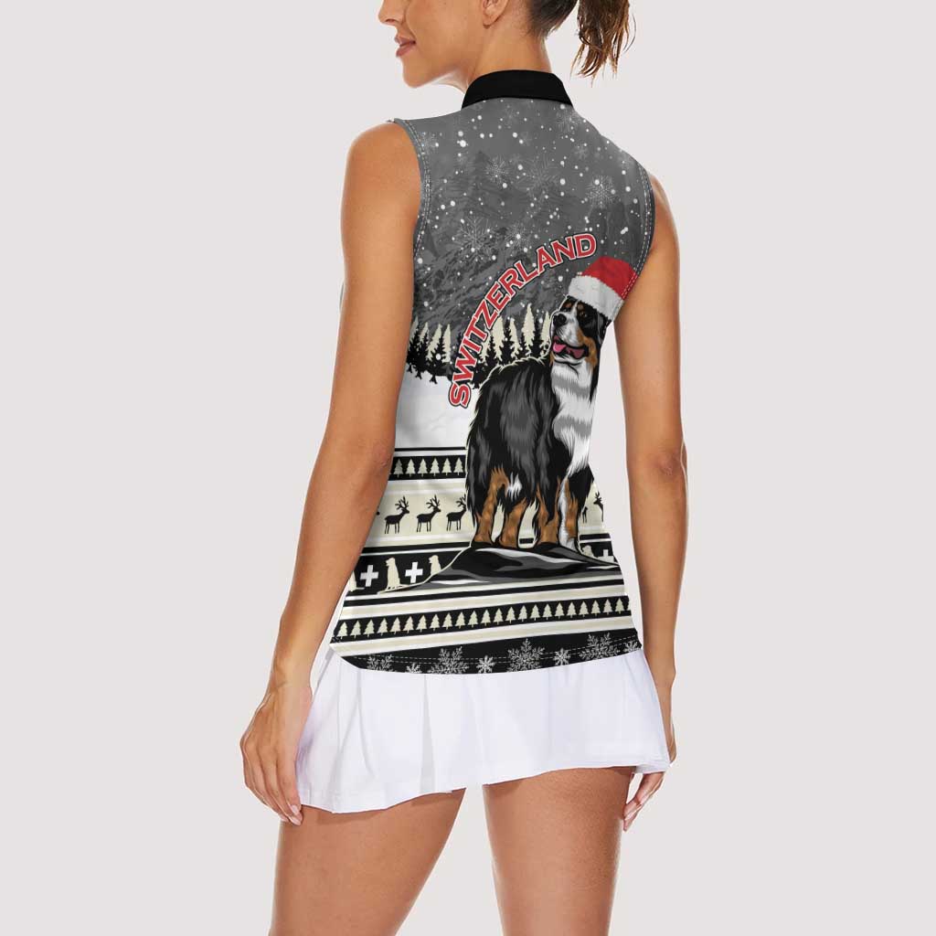 Switzerland Christmas Bernese Mountain Dog Women Sleeveless Polo Shirt Joyeux Noel - Wonder Print Shop