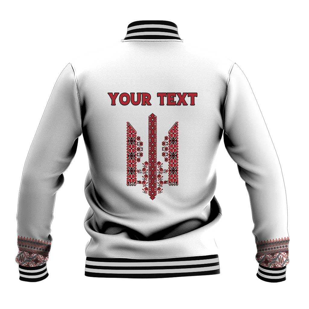 Personalized Ukrainian Trident Baseball Jacket White Tryzub Vyshyvanka Pattern - Wonder Print Shop