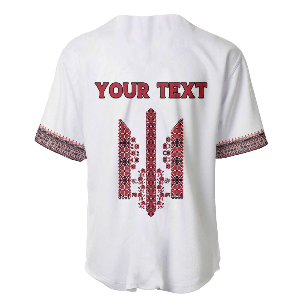 Personalized Ukrainian Trident Baseball Jersey White Tryzub Vyshyvanka Pattern - Wonder Print Shop