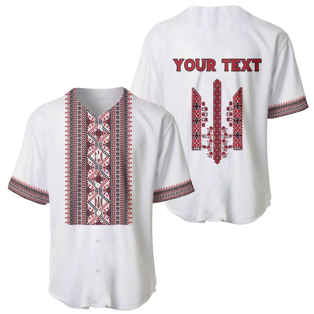 Personalized Ukrainian Trident Baseball Jersey White Tryzub Vyshyvanka Pattern - Wonder Print Shop