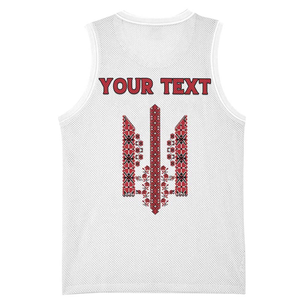 Personalized Ukrainian Trident Basketball Jersey White Tryzub Vyshyvanka Pattern - Wonder Print Shop