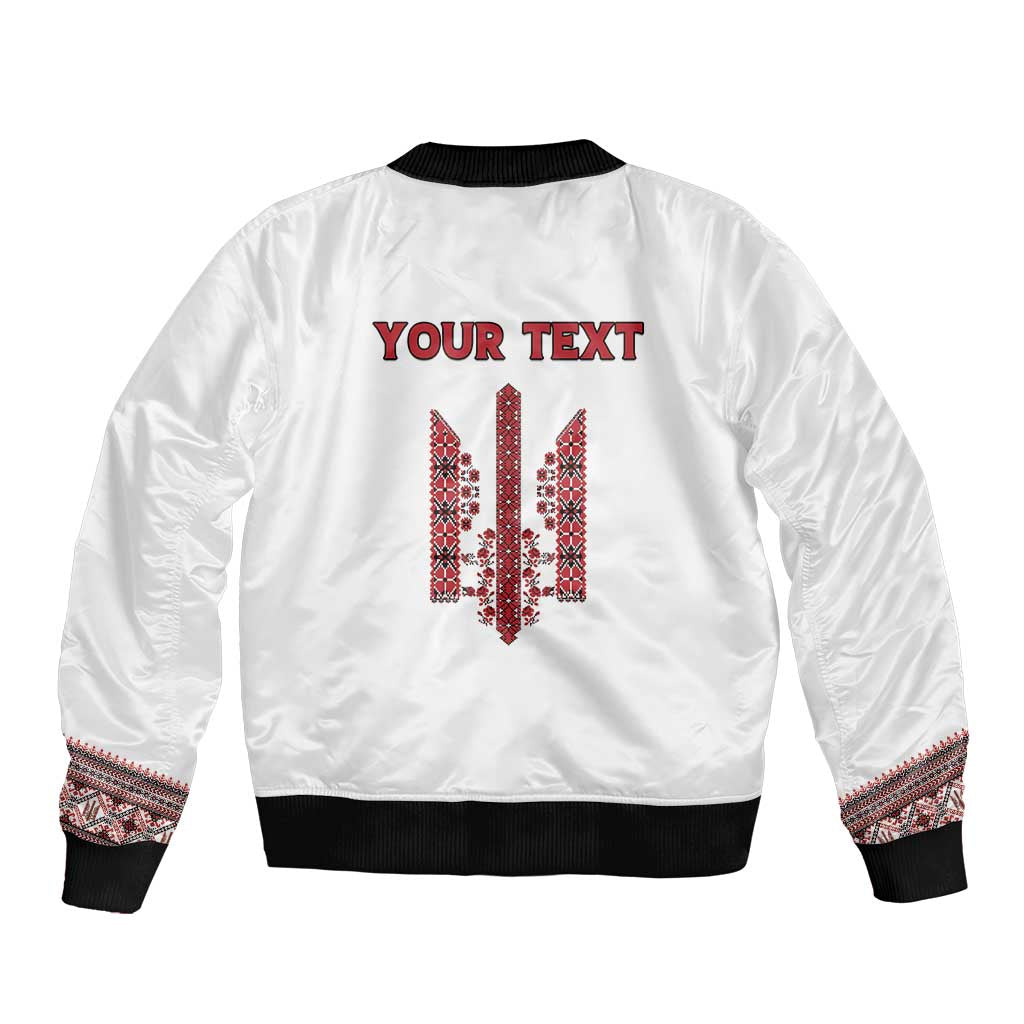 Personalized Ukrainian Trident Bomber Jacket White Tryzub Vyshyvanka Pattern - Wonder Print Shop