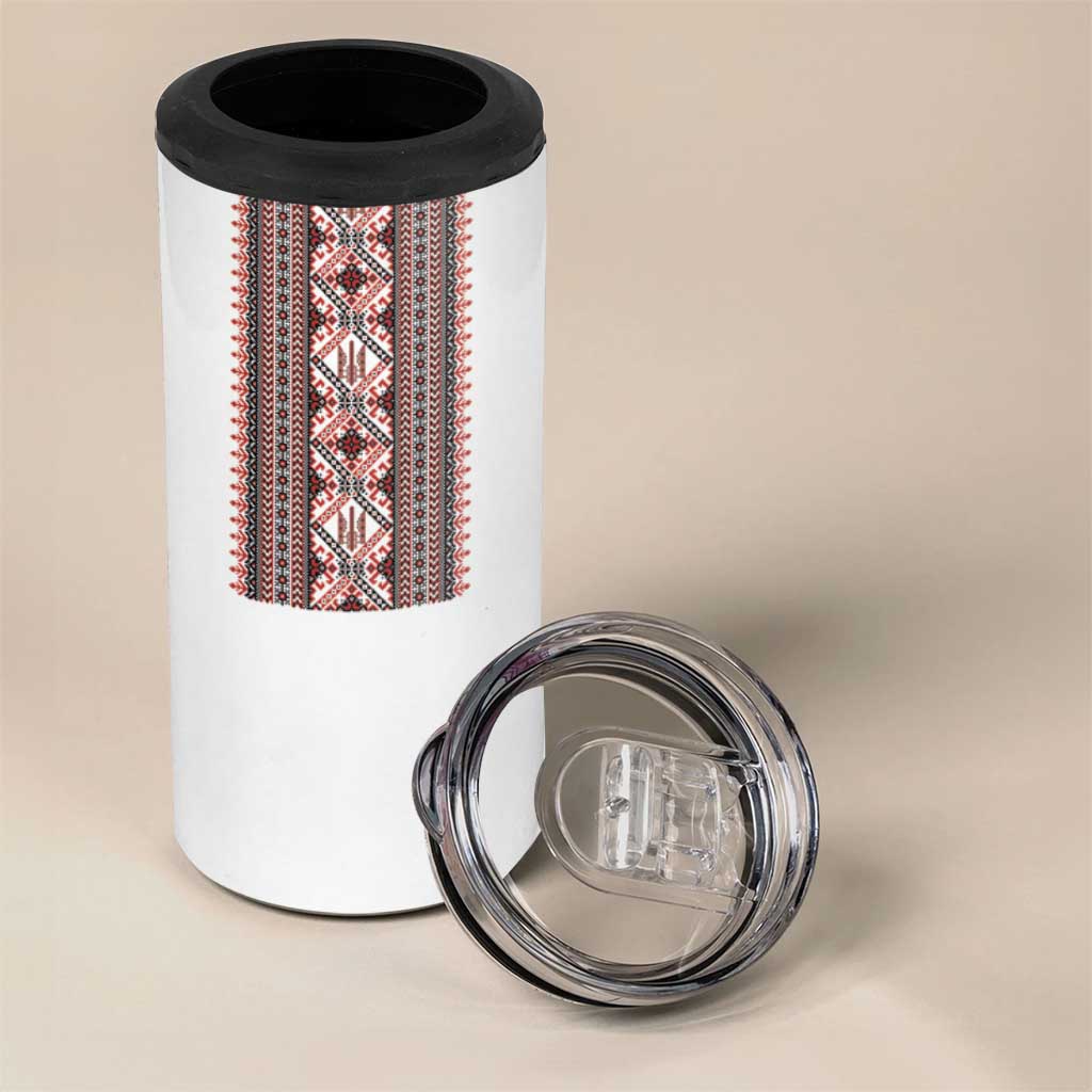 Ukrainian Trident 4 in 1 Can Cooler Tumbler White Tryzub Vyshyvanka Pattern - Wonder Print Shop