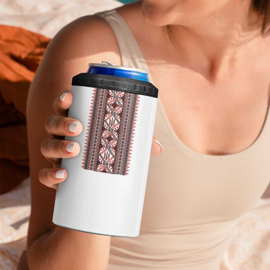 Ukrainian Trident 4 in 1 Can Cooler Tumbler White Tryzub Vyshyvanka Pattern - Wonder Print Shop