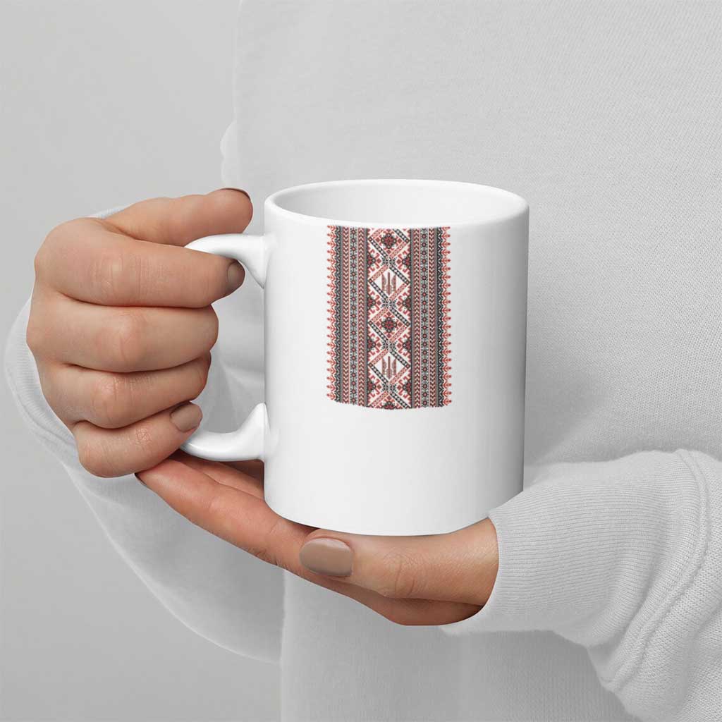 Ukrainian Trident Ceramic Mug White Tryzub Vyshyvanka Pattern - Wonder Print Shop
