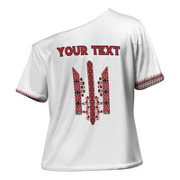 Personalized Ukrainian Trident Cross Shoulder Shirt White Tryzub Vyshyvanka Pattern - Wonder Print Shop