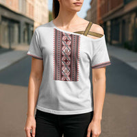 Personalized Ukrainian Trident Cross Shoulder Shirt White Tryzub Vyshyvanka Pattern - Wonder Print Shop