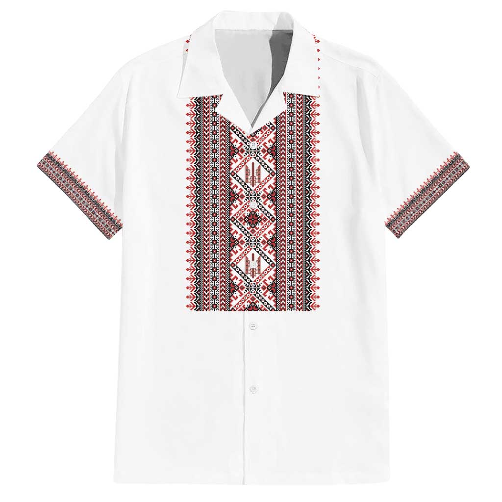Personalized Ukrainian Trident Hawaiian Shirt White Tryzub Vyshyvanka Pattern - Wonder Print Shop