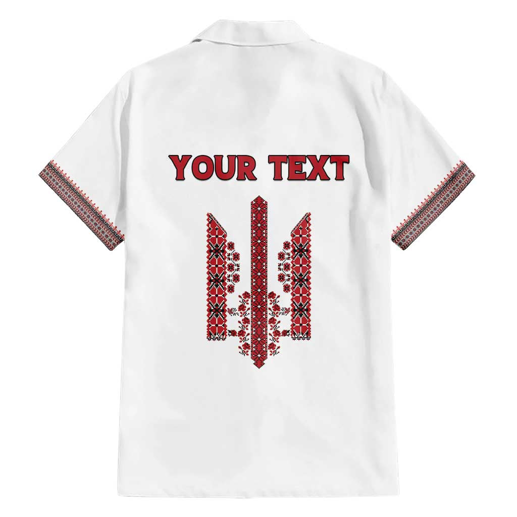 Personalized Ukrainian Trident Hawaiian Shirt White Tryzub Vyshyvanka Pattern - Wonder Print Shop