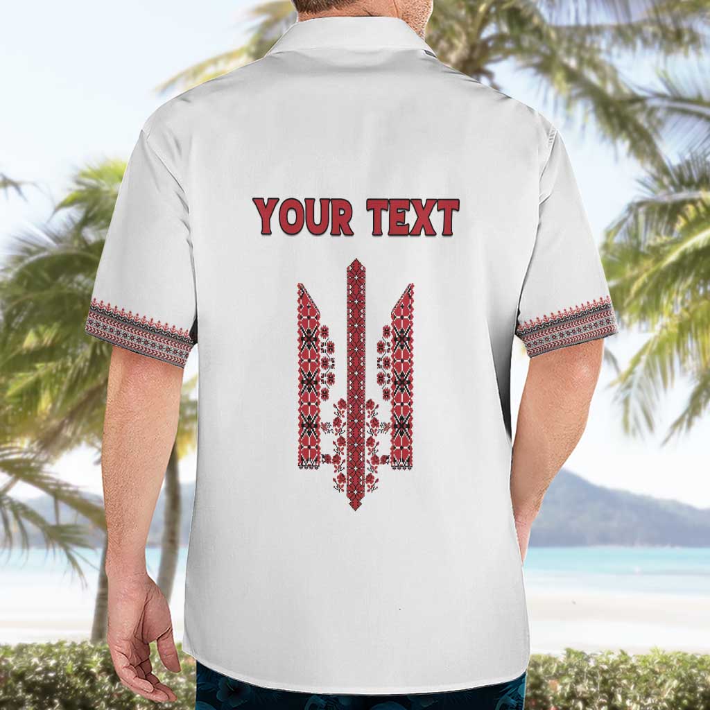 Personalized Ukrainian Trident Hawaiian Shirt White Tryzub Vyshyvanka Pattern - Wonder Print Shop