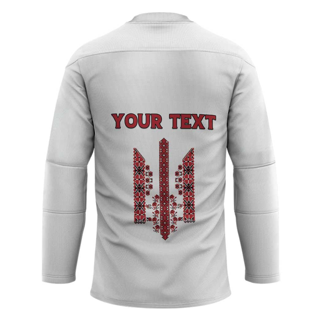 Personalized Ukrainian Trident Hockey Jersey White Tryzub Vyshyvanka Pattern - Wonder Print Shop