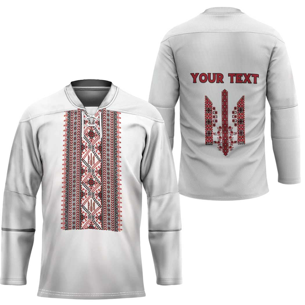 Personalized Ukrainian Trident Hockey Jersey White Tryzub Vyshyvanka Pattern - Wonder Print Shop