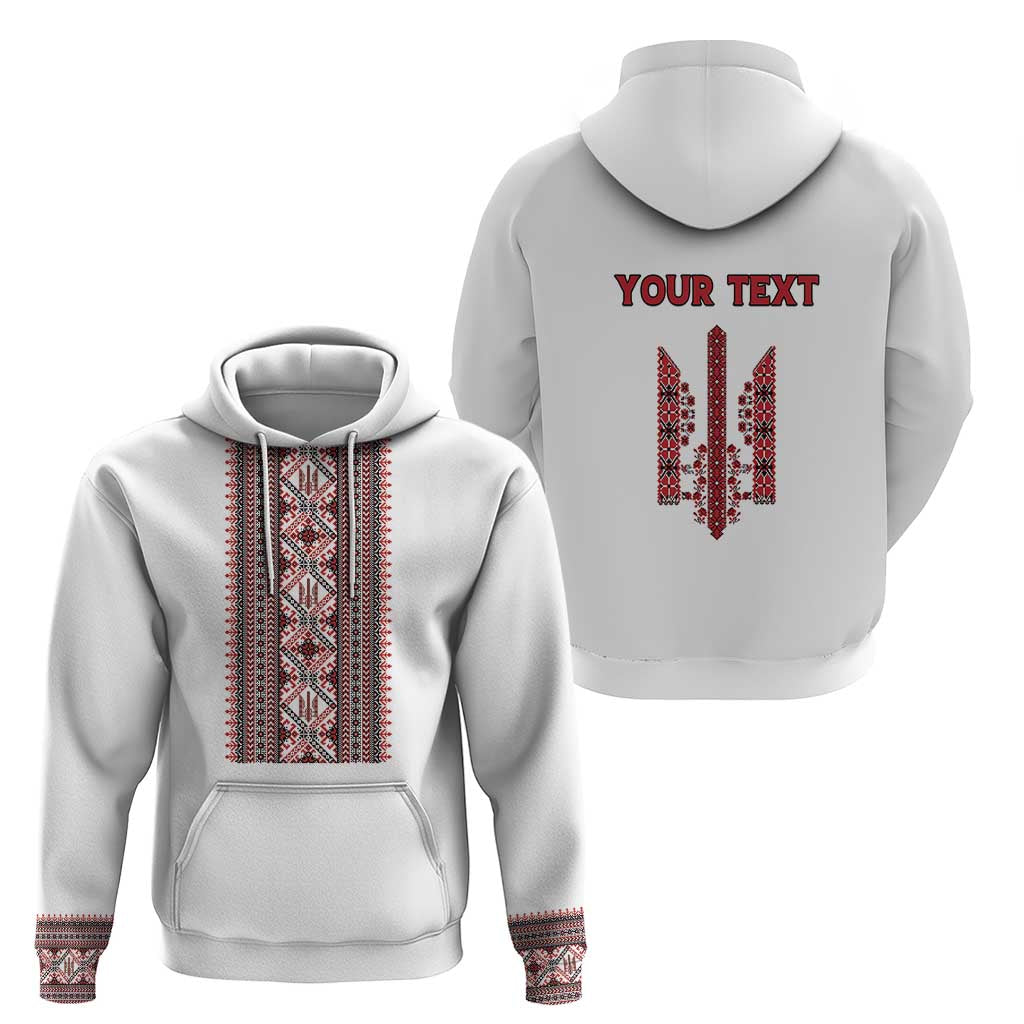Personalized Ukrainian Trident Hoodie White Tryzub Vyshyvanka Pattern - Wonder Print Shop