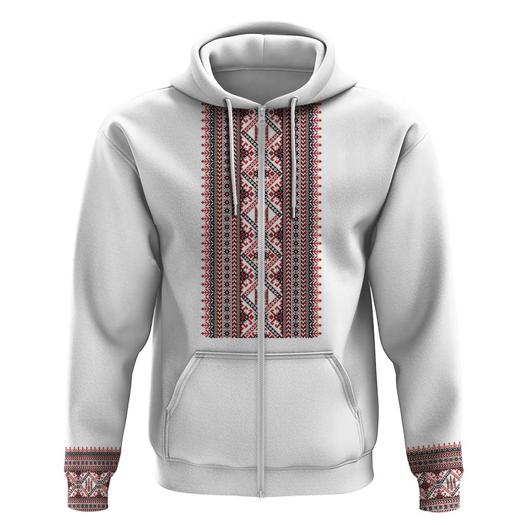 Personalized Ukrainian Trident Hoodie White Tryzub Vyshyvanka Pattern - Wonder Print Shop