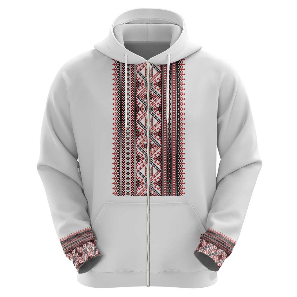 Personalized Ukrainian Trident Hoodie White Tryzub Vyshyvanka Pattern - Wonder Print Shop