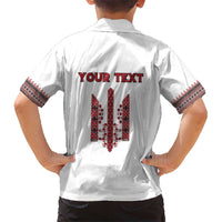 Personalized Ukrainian Trident Kid Hawaiian Shirt White Tryzub Vyshyvanka Pattern - Wonder Print Shop