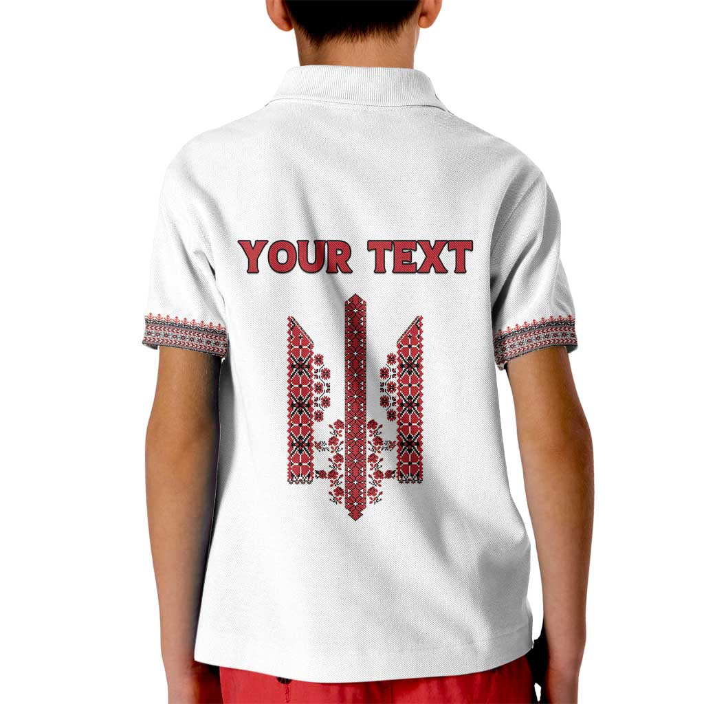 Personalized Ukrainian Trident Kid Polo Shirt White Tryzub Vyshyvanka Pattern - Wonder Print Shop