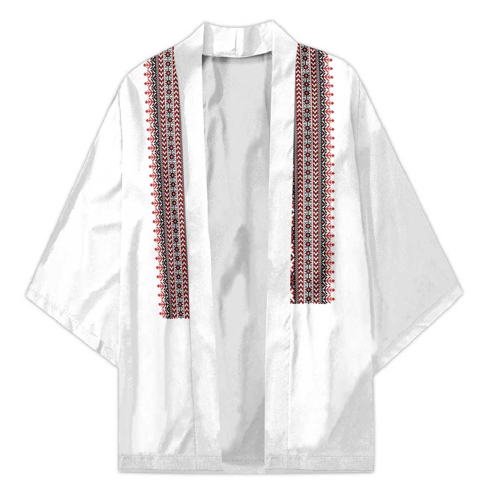 Personalized Ukrainian Trident Kimono White Tryzub Vyshyvanka Pattern - Wonder Print Shop