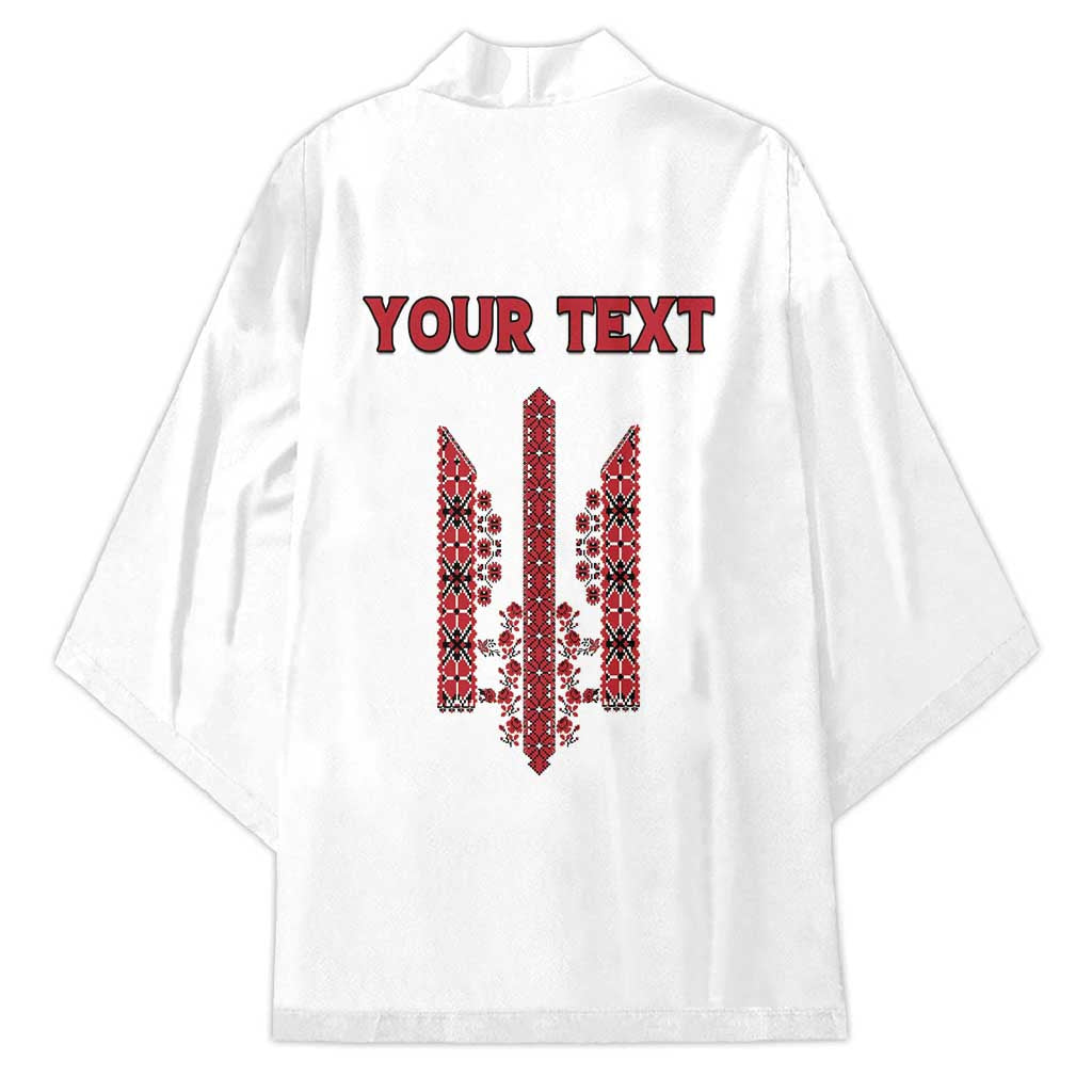Personalized Ukrainian Trident Kimono White Tryzub Vyshyvanka Pattern - Wonder Print Shop