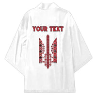 Personalized Ukrainian Trident Kimono White Tryzub Vyshyvanka Pattern - Wonder Print Shop