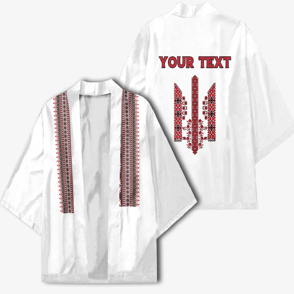 Personalized Ukrainian Trident Kimono White Tryzub Vyshyvanka Pattern - Wonder Print Shop