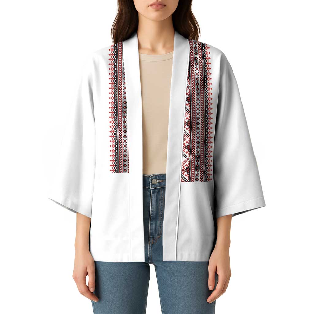 Personalized Ukrainian Trident Kimono White Tryzub Vyshyvanka Pattern - Wonder Print Shop