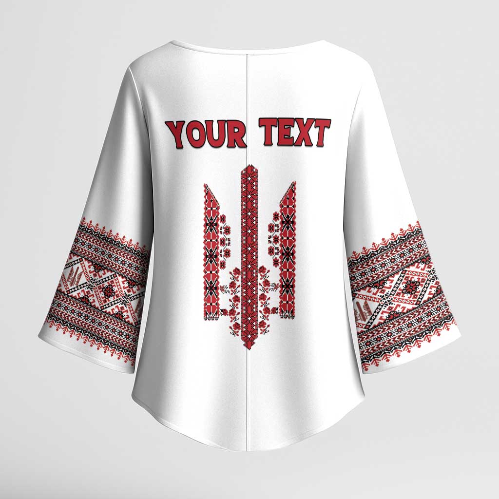 Personalized Ukrainian Trident Kimono Sleeve Blouse White Tryzub Vyshyvanka Pattern - Wonder Print Shop