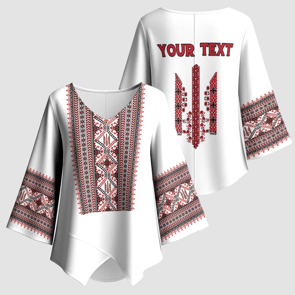 Personalized Ukrainian Trident Kimono Sleeve Blouse White Tryzub Vyshyvanka Pattern - Wonder Print Shop