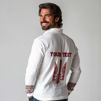 Personalized Ukrainian Trident Long Sleeve Polo Shirt White Tryzub Vyshyvanka Pattern - Wonder Print Shop
