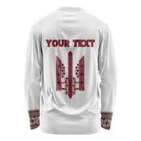 Personalized Ukrainian Trident Long Sleeve Shirt White Tryzub Vyshyvanka Pattern - Wonder Print Shop