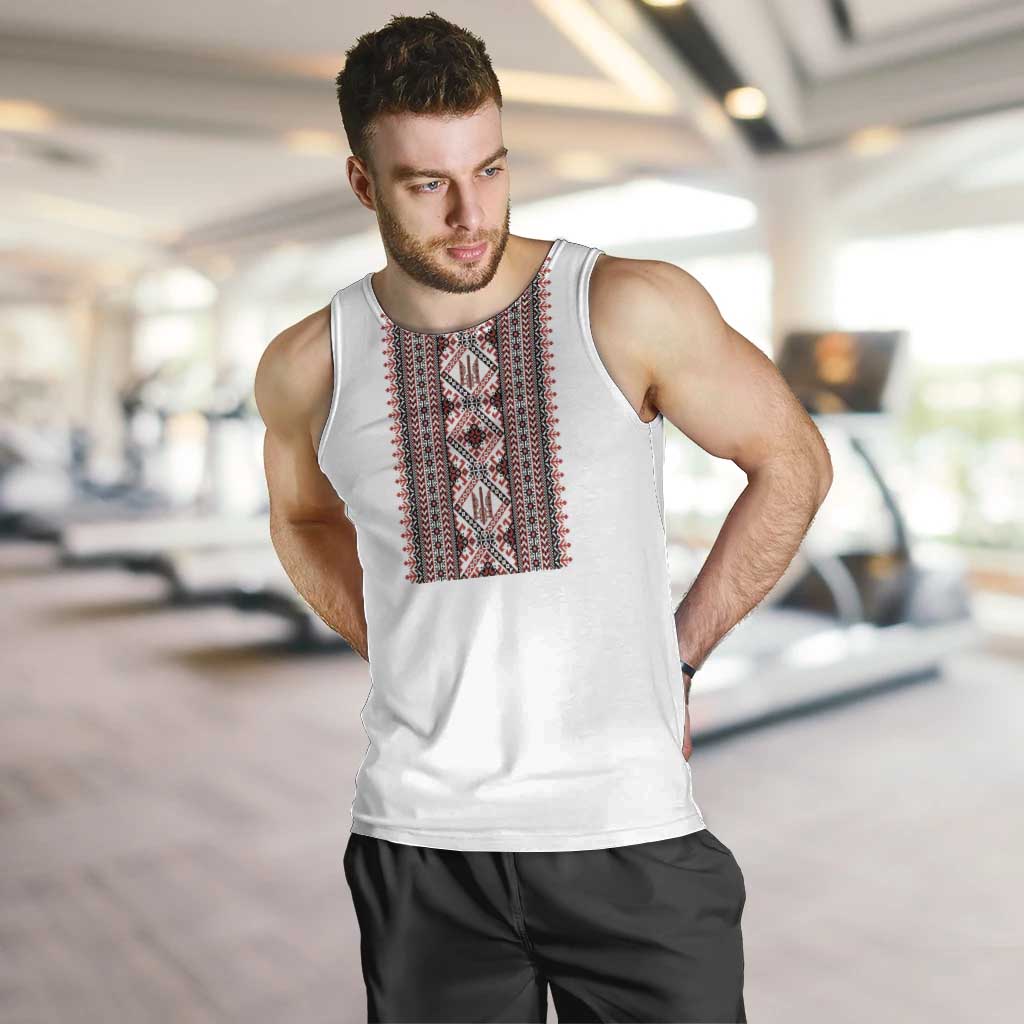 Personalized Ukrainian Trident Men Tank Top White Tryzub Vyshyvanka Pattern - Wonder Print Shop