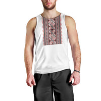 Personalized Ukrainian Trident Men Tank Top White Tryzub Vyshyvanka Pattern - Wonder Print Shop