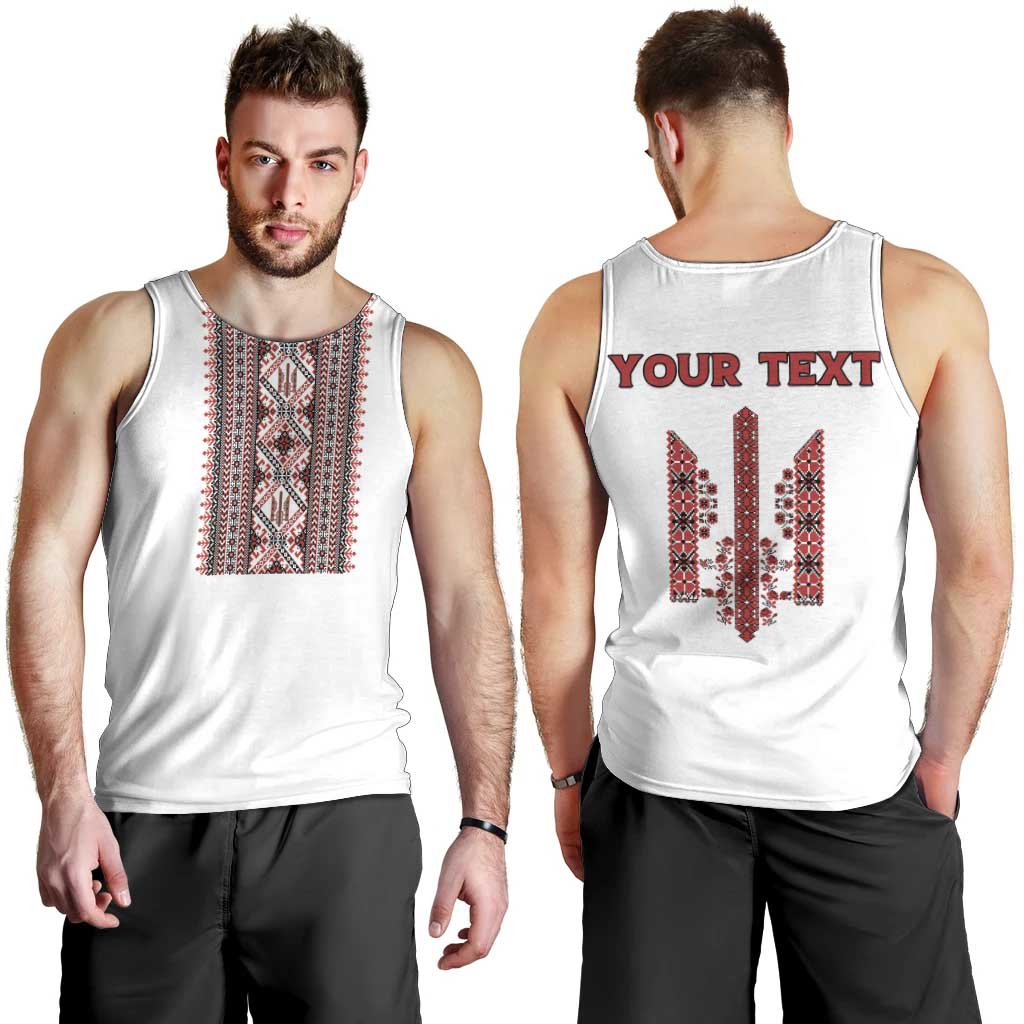 Personalized Ukrainian Trident Men Tank Top White Tryzub Vyshyvanka Pattern - Wonder Print Shop